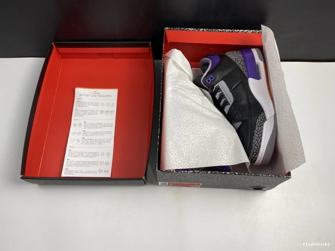 Black Retro Jordan 3 050 Court Air CT8532 Purple 1022